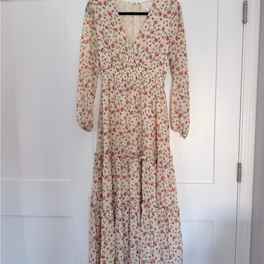 Lost + Wander Cream Maxi Dress with Pink & Green Floral Print